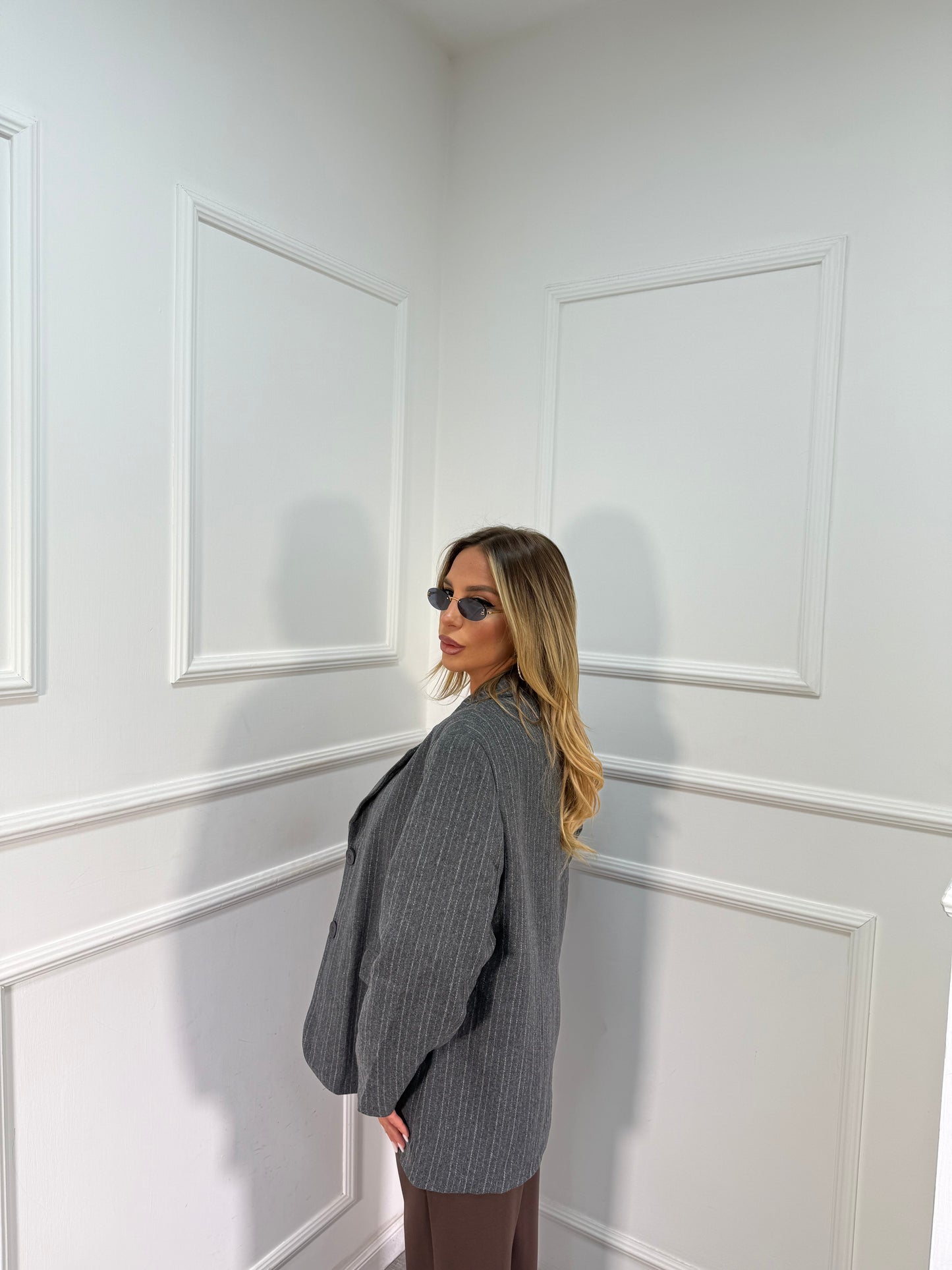 Blazer in lana cotta gessato Ireland grigio 80501 premium quality