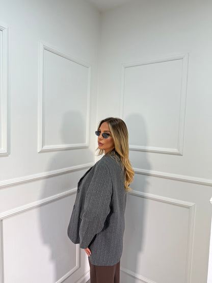 Blazer in lana cotta gessato Ireland grigio 80501 premium quality