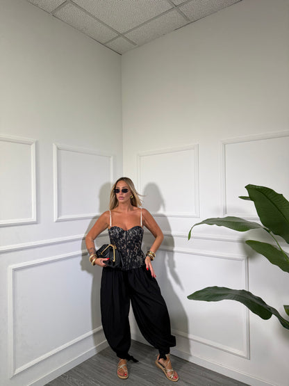 Pantaloni balloon con fiocco Harem nero 2831