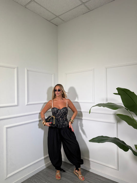 Pantaloni balloon con fiocco Harem nero 2831