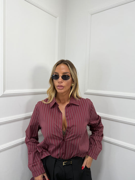 Camicia in cotone oversize a righe Today bordeaux