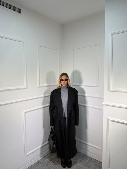 Cappotto doppiopetto con cinturino sul retro Broadway nero m11149