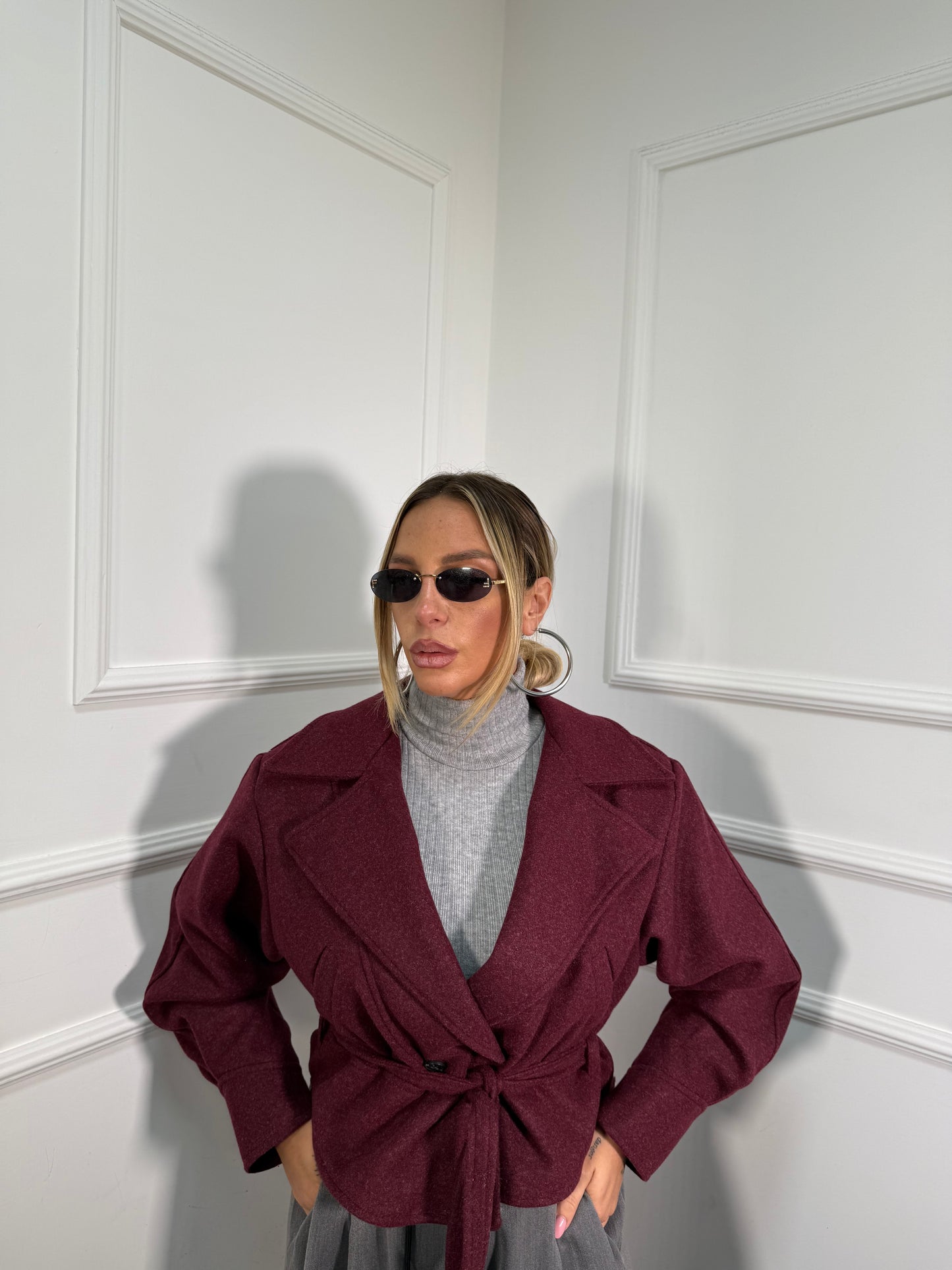 Trench crop in panno Miranda bordeaux 6801