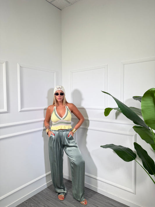 Pantaloni palazzo in satin Must Have verde salvia 24205
