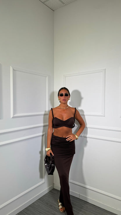 Coordinato in lycra Calliope cioccolato