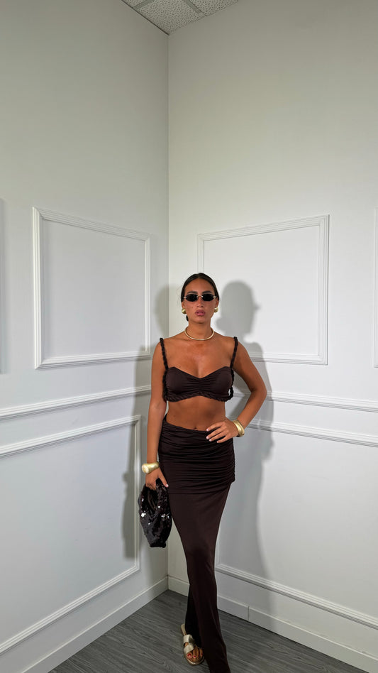 Coordinato in lycra Calliope cioccolato