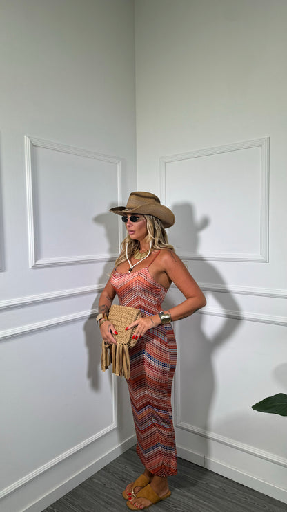 Abito midi in lycra Pixel arancione 58013