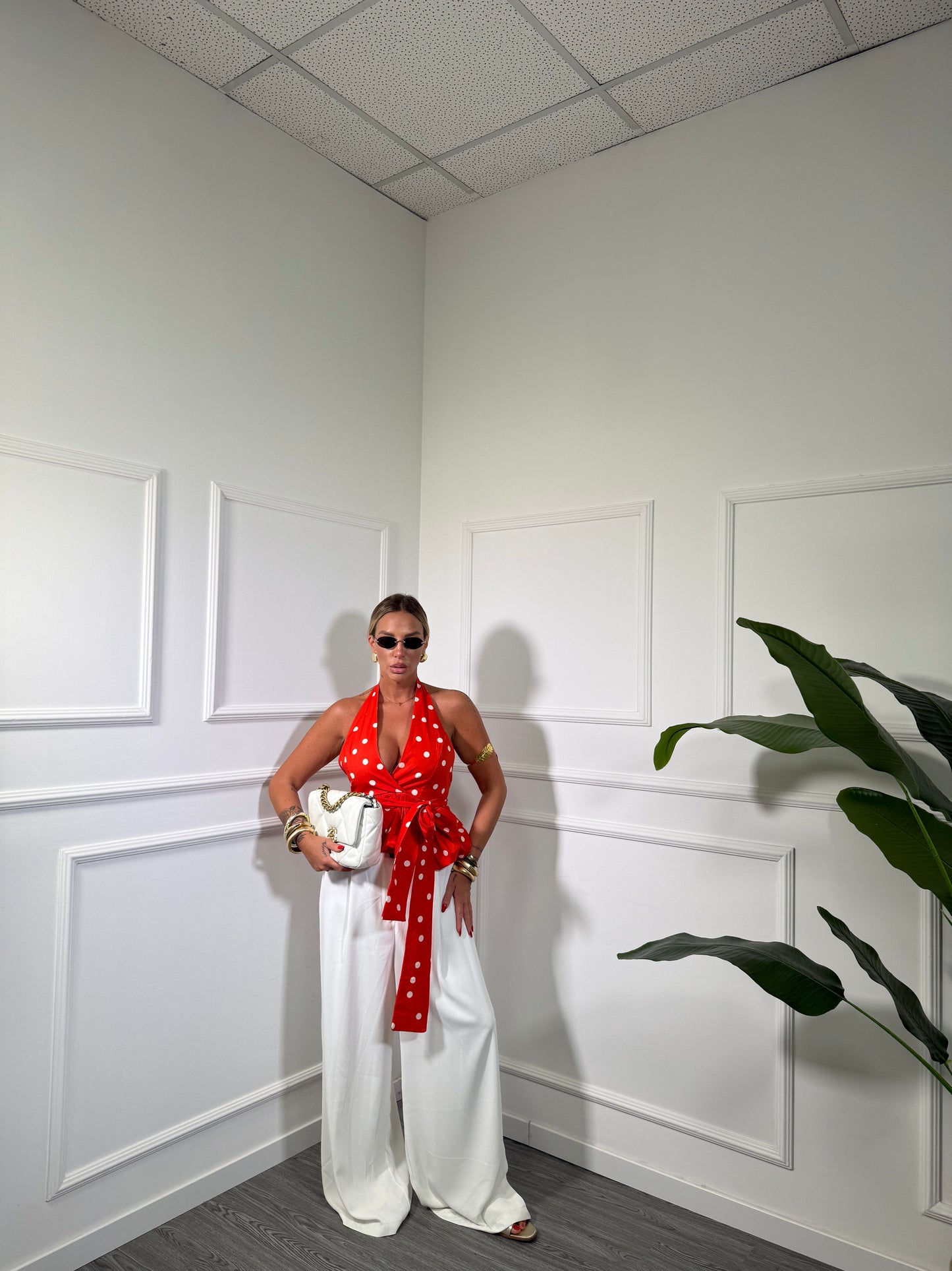 Pantaloni palazzo doppio bottone (curvy) Crissy bianco 250805