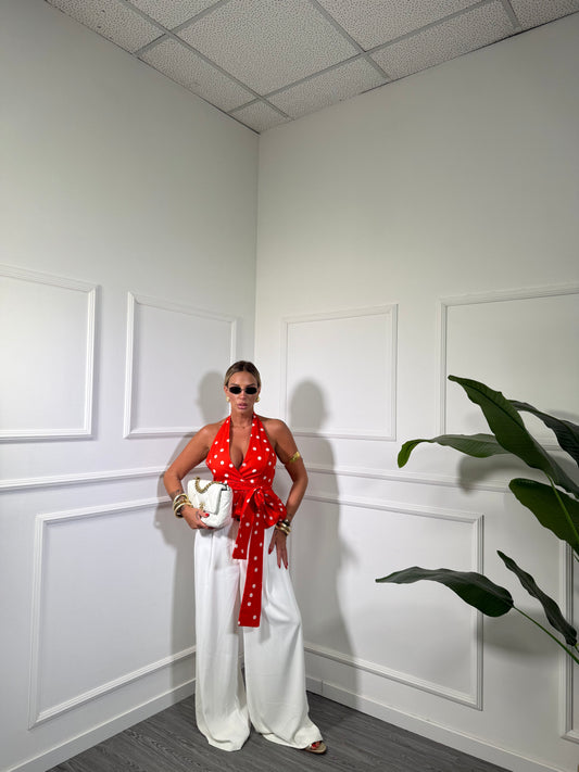 Pantaloni palazzo doppio bottone (curvy) Crissy bianco 250805