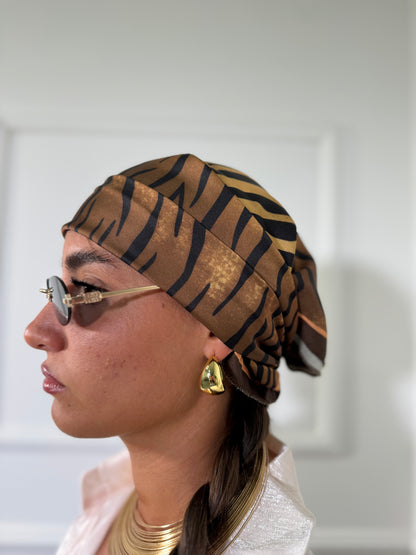 Pareo + bandana in satin animalier Mahé marrone 37271