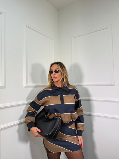 Coordinato in felpa Sheryl blu/camel m60571