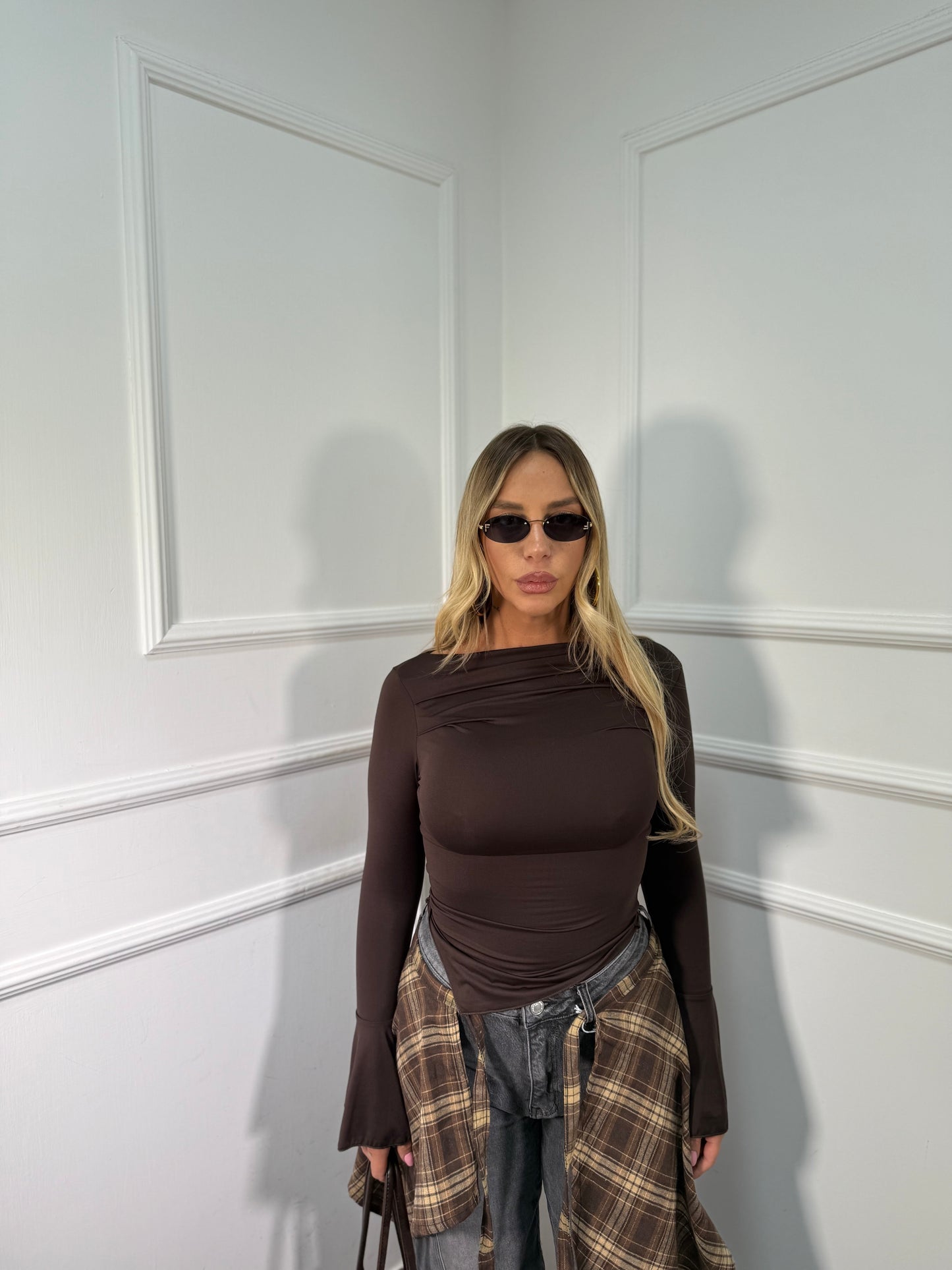 Shirt in lycra asimmetrica Vicky cacao 143181