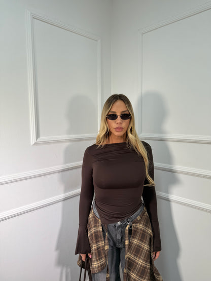 Shirt in lycra asimmetrica Vicky cacao 143181