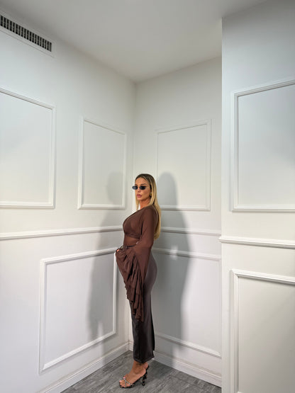 Longuette a tubino in ecopelle cacao 19539