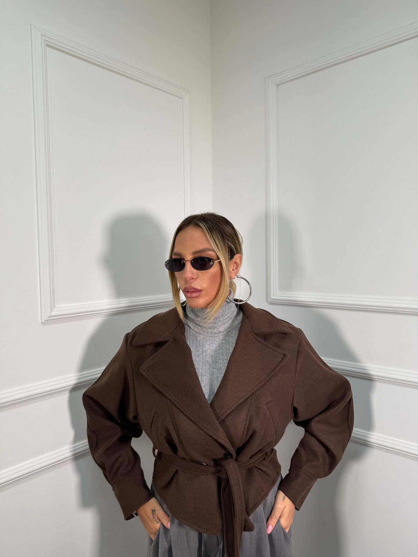 Trench crop in panno Miranda cioccolato 6801