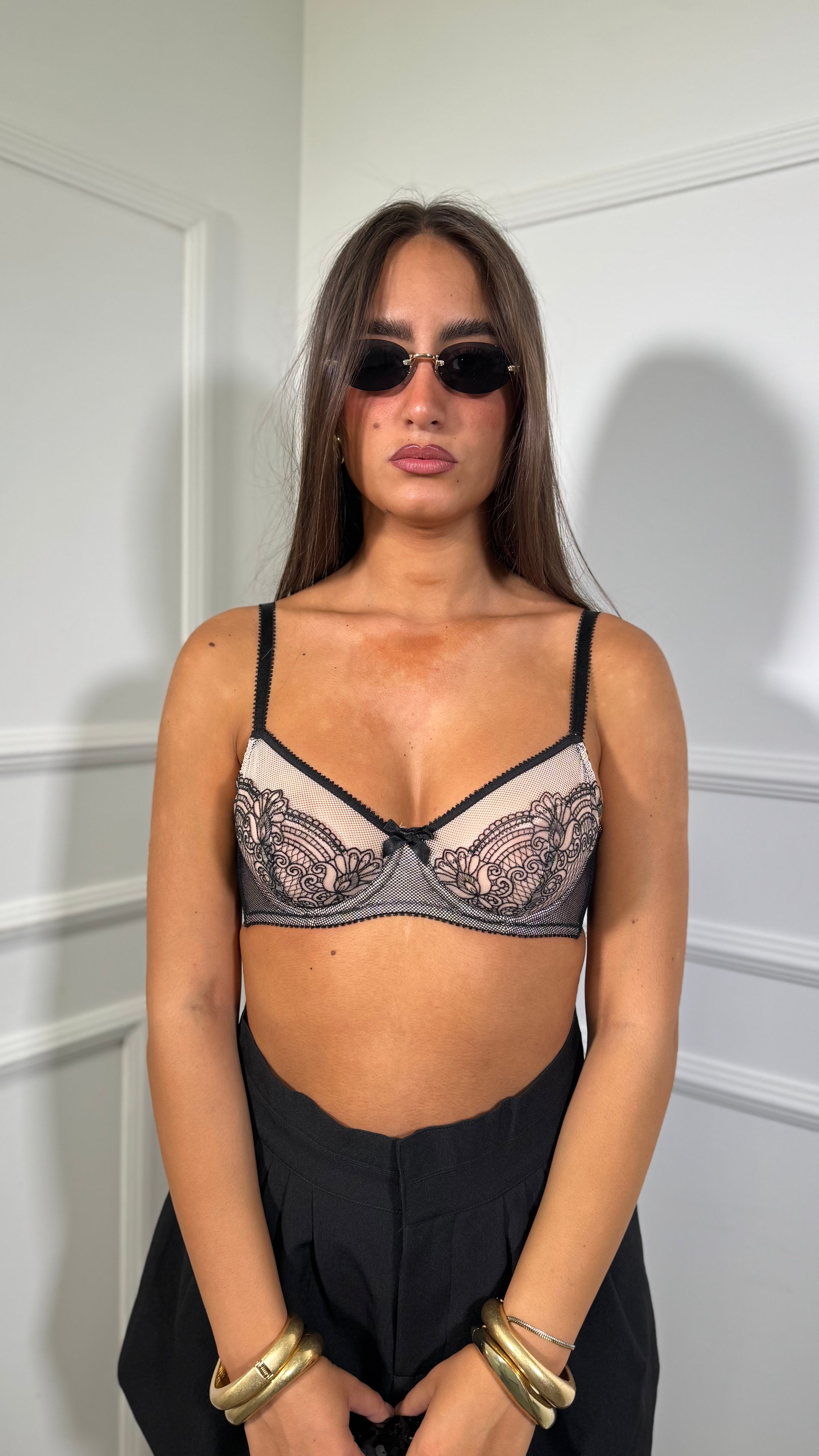 Bralette in pizzo nera/nude st5742