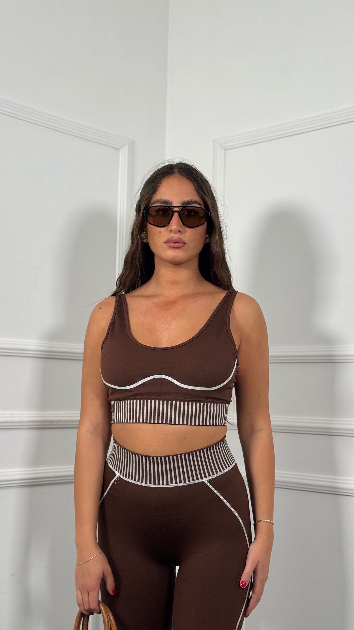 Coordinato contenitivo Pilates marrone 3201
