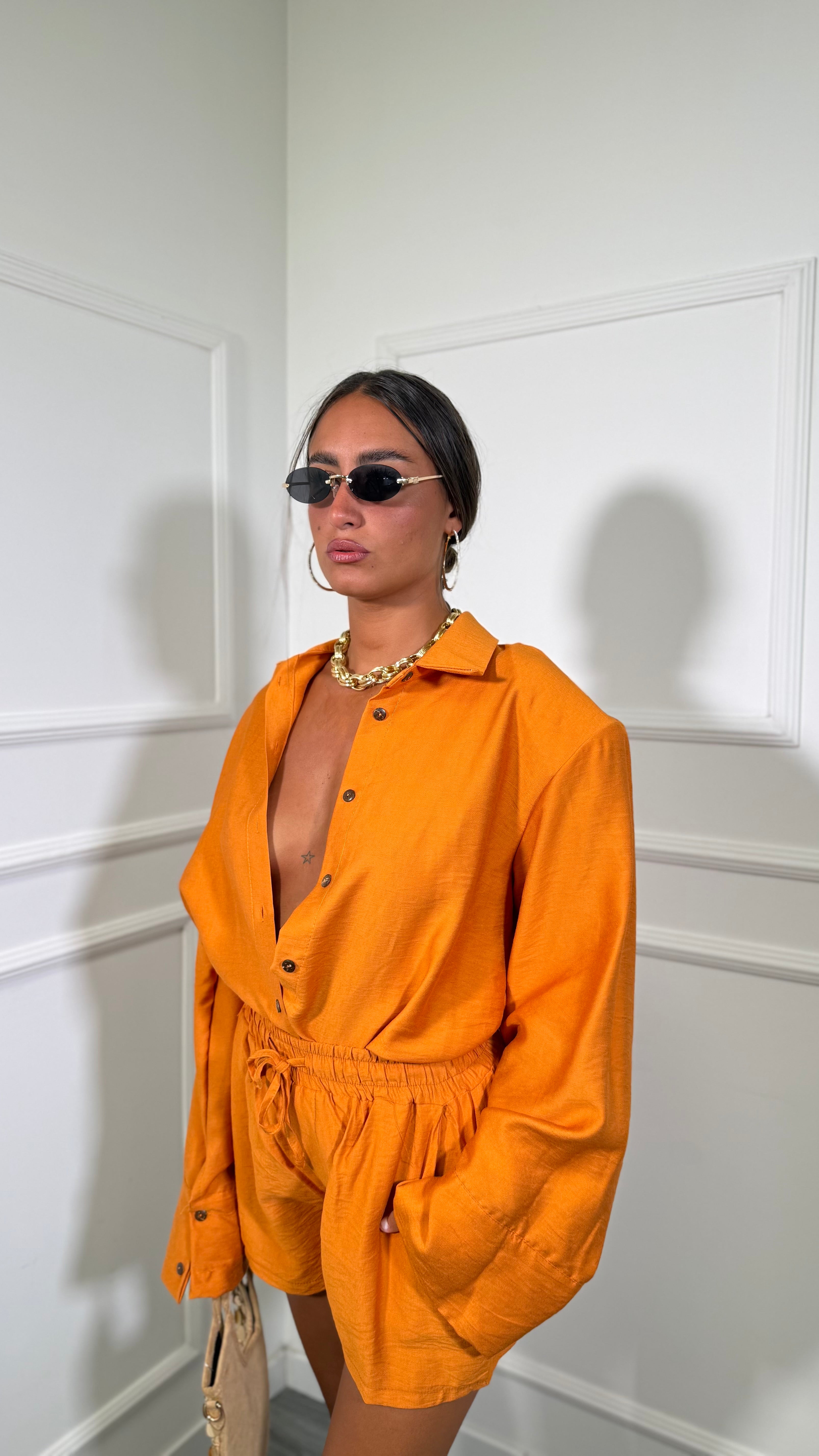 Coordinato misto lino con spalline Sirenuse arancio 7105
