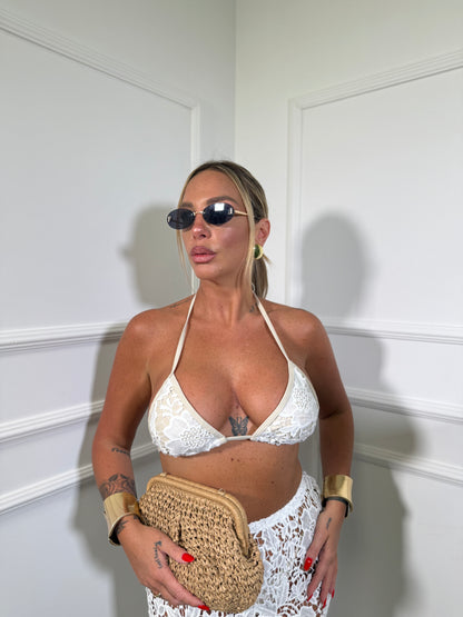 Costume con copricostume in macramè Saint Tropez bianco c4059
