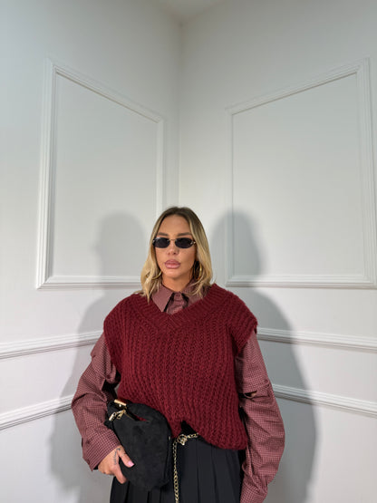 Gilet oversize scollo a V bordeaux 2020