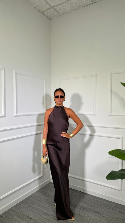 Abito lungo in satin Margiela cioccolato 60532
