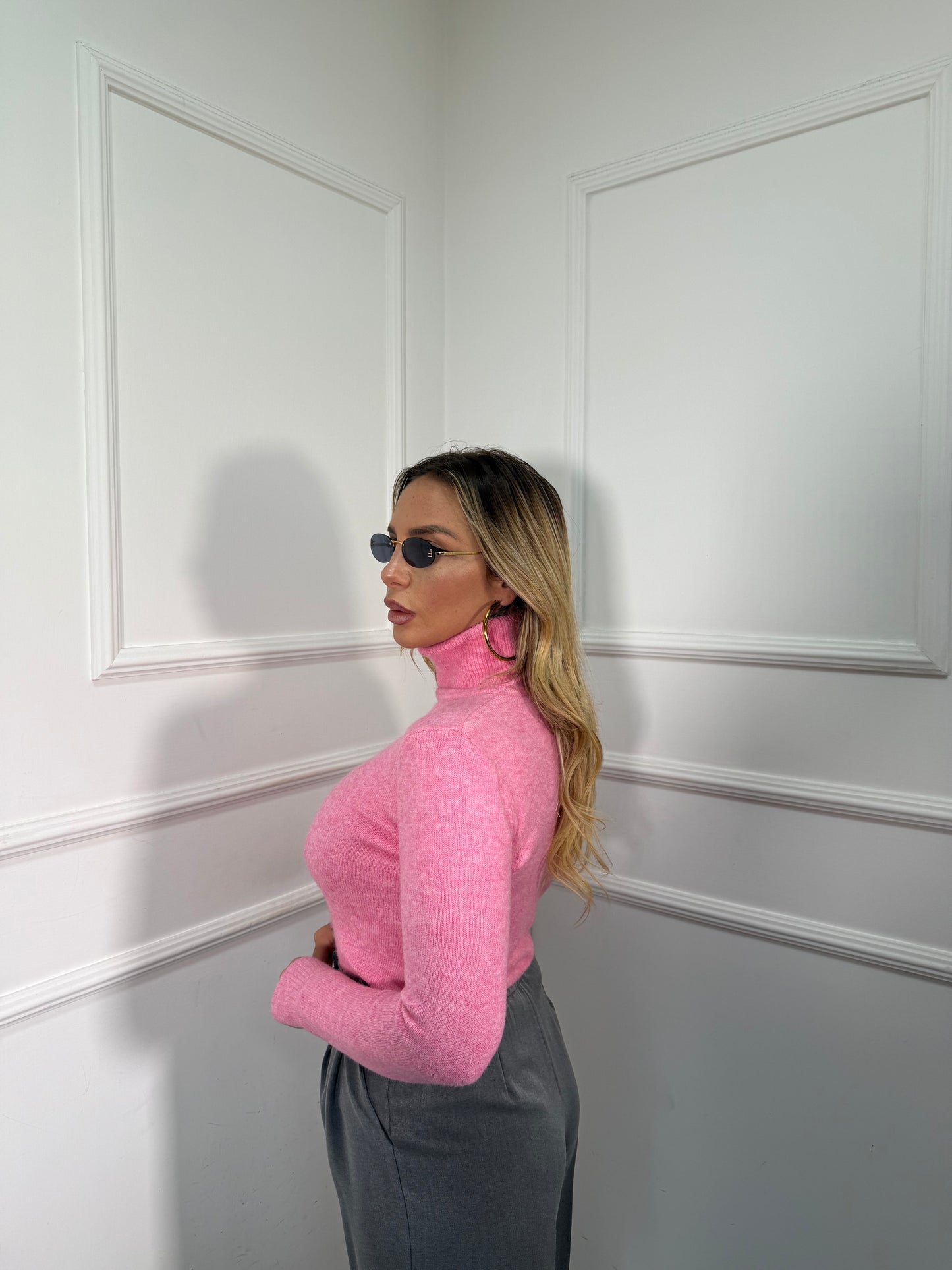 Maglioncino collo alto in lana cotta Everyday rosa barbie g091