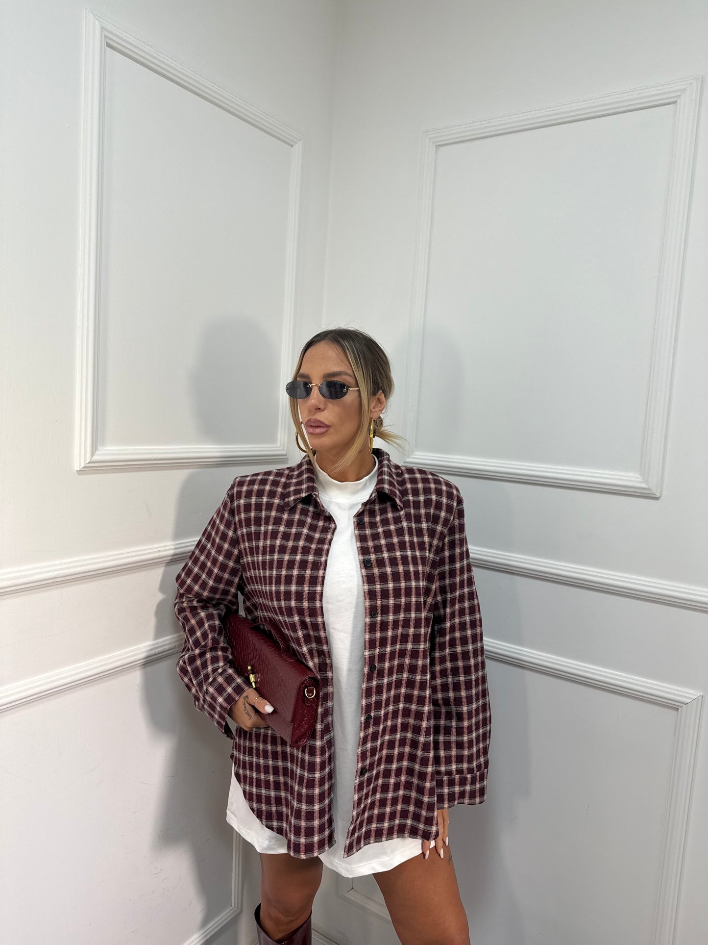 Camicia a quadretti bordeaux Marshal 002029p