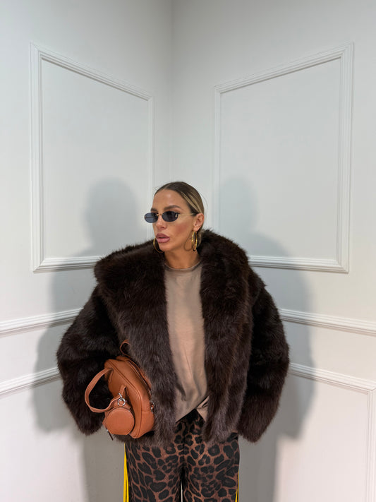 Ecofur oversize con cappuccio cioccolato 2102