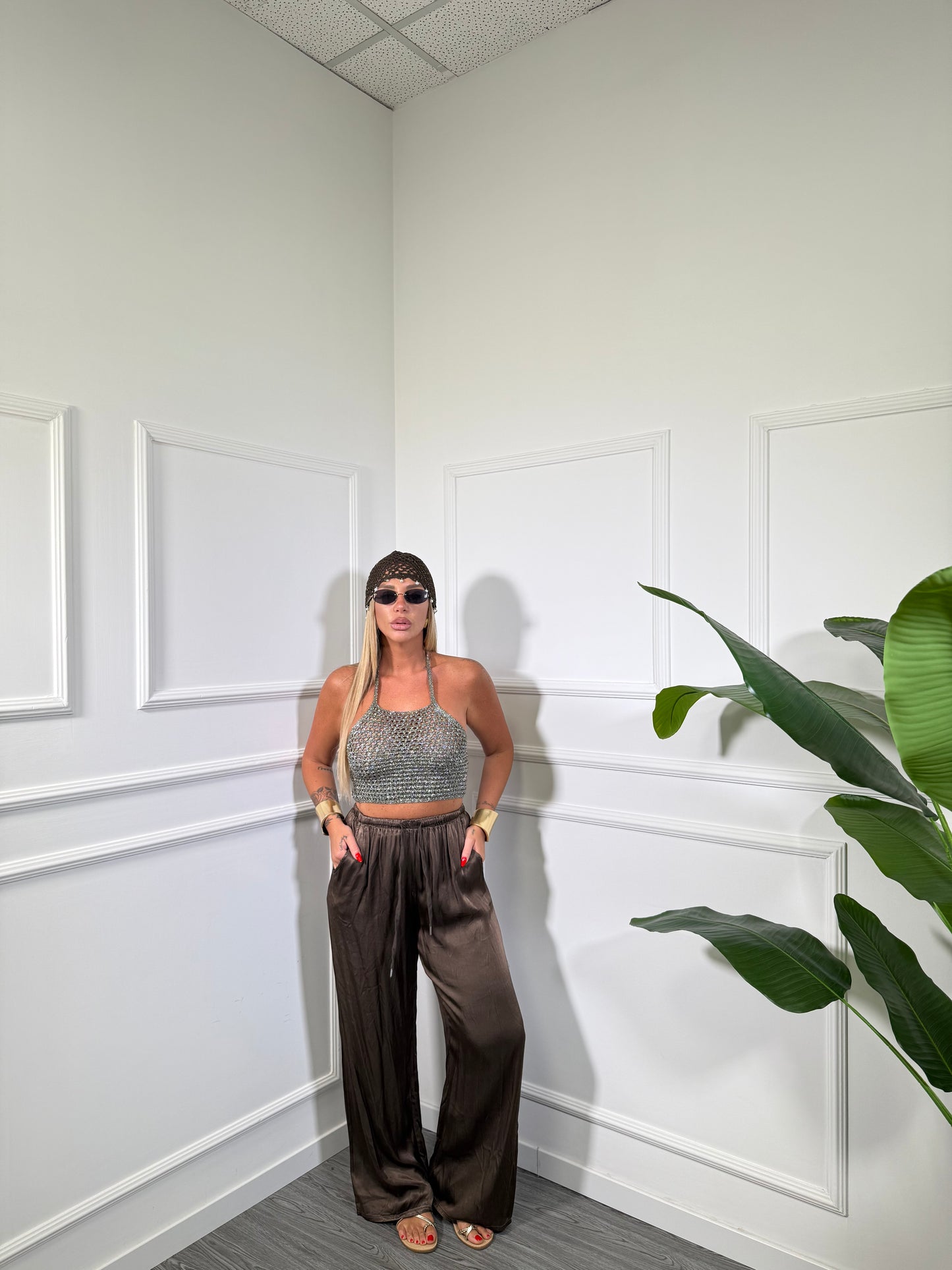 Pantaloni palazzo in satin Must Have cioccolato 24205