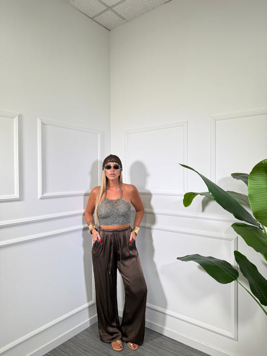 Pantaloni palazzo in satin Must Have cioccolato 24205