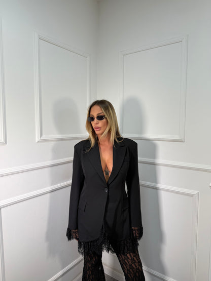Blazer oversize con pizzo nero 25030