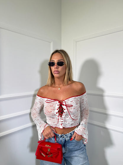 Top in pizzo scollo a barca Cerise 19397