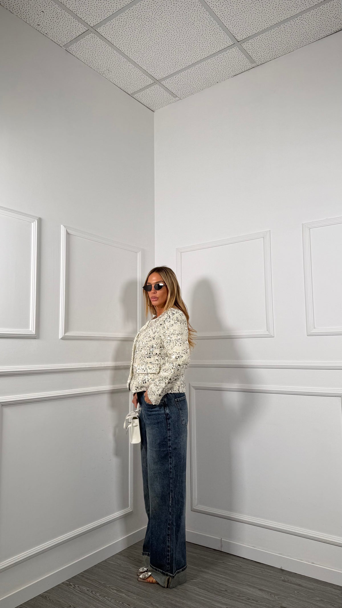 Jeans palazzo con piegone lavaggio medio l1226