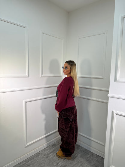 Jeans balloon denim e velluto Tonka bordeaux 6640