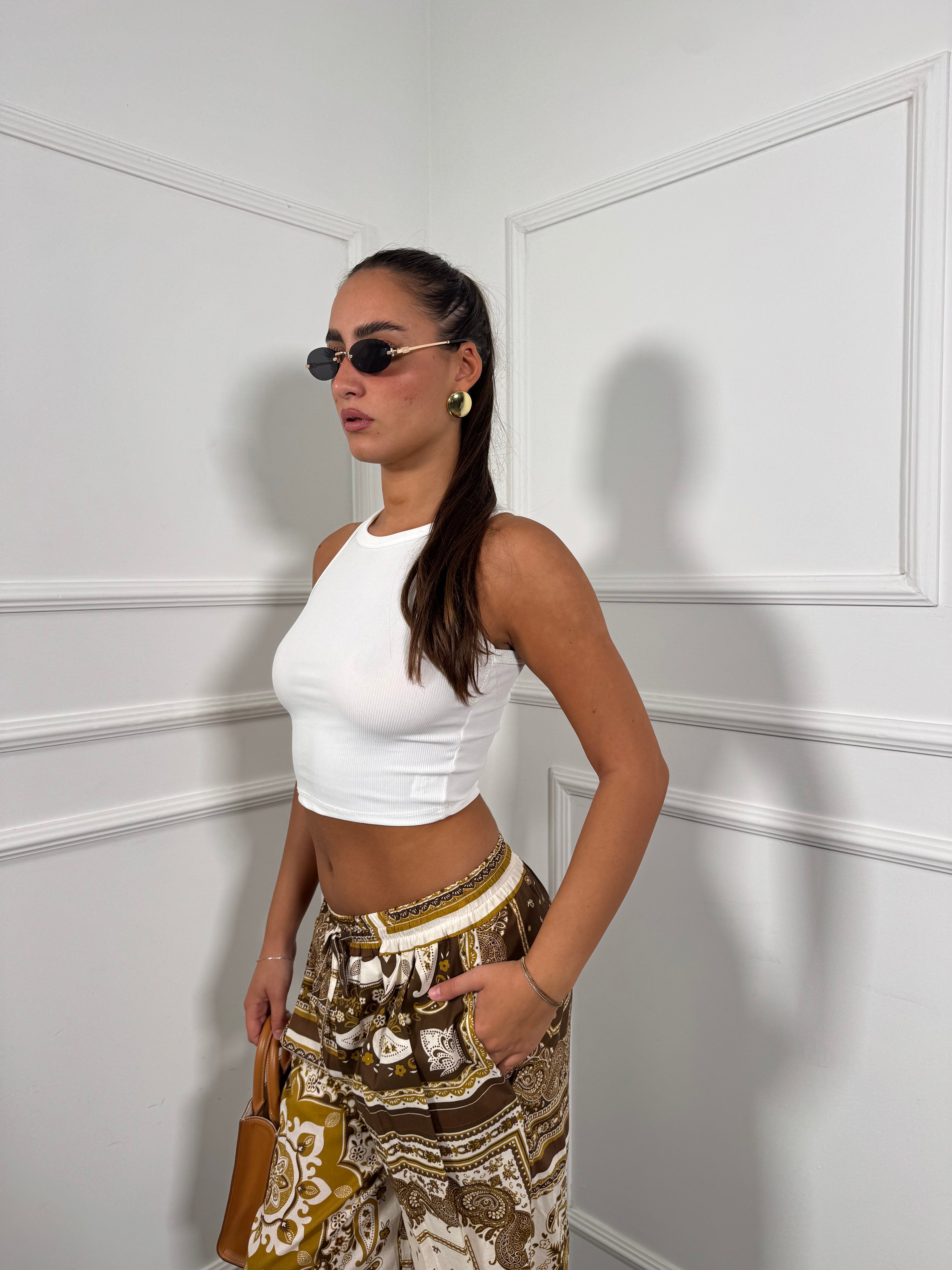Pantaloni palazzo in cotone Etnic marrone/giallo p202632