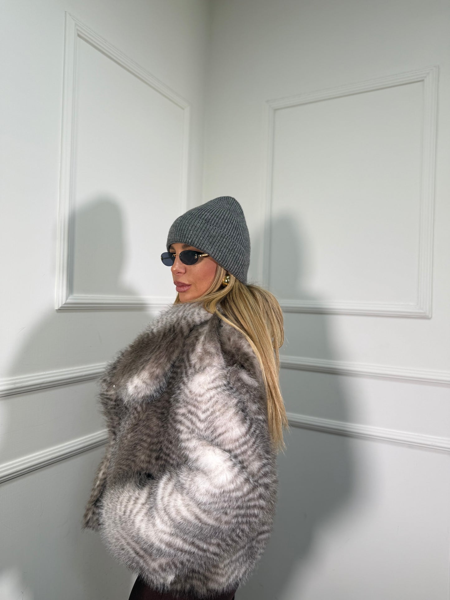 Ecofur pelo corto bicolor Bruxelles grigia/panna 1602