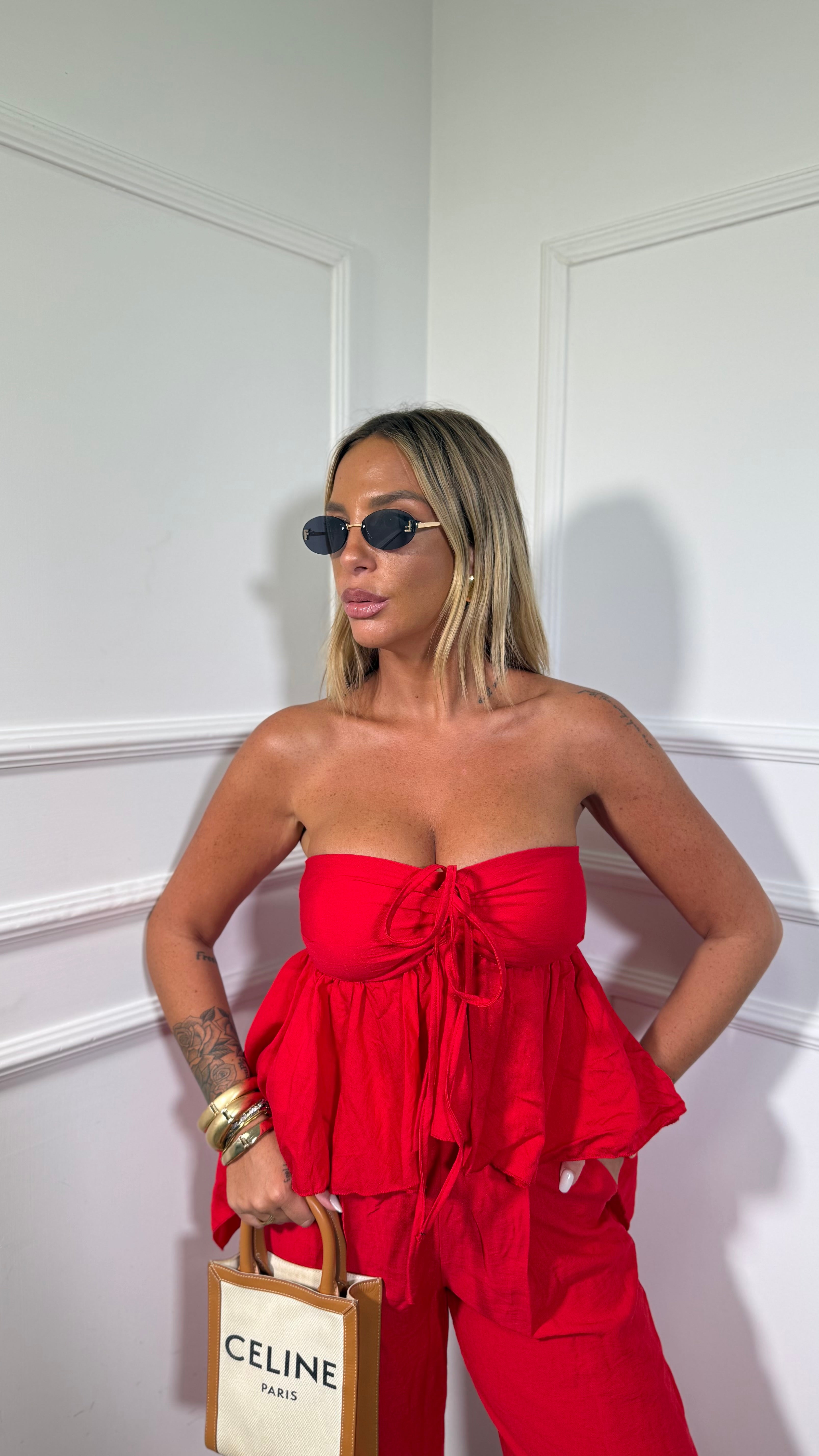Coordinato in viscosa Oasis rosso 7018
