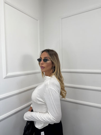 Body semi velato Curvy con manica a guanto bianco fd5262