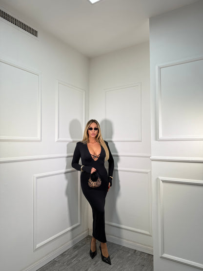 Abito midi in lycra con spalline Abraxas nero 14483