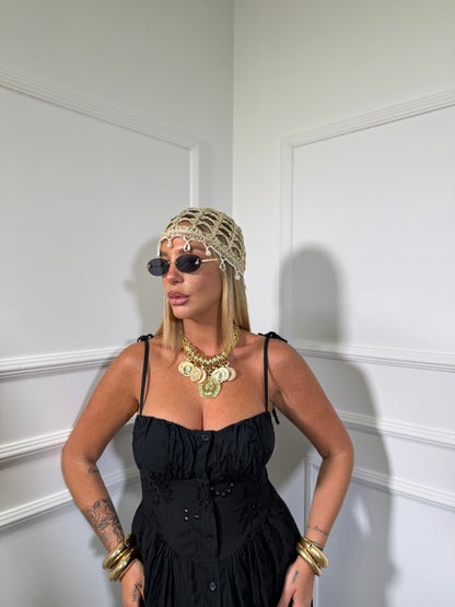 Abito midi in pizzo San gallo Cipro nero 13317