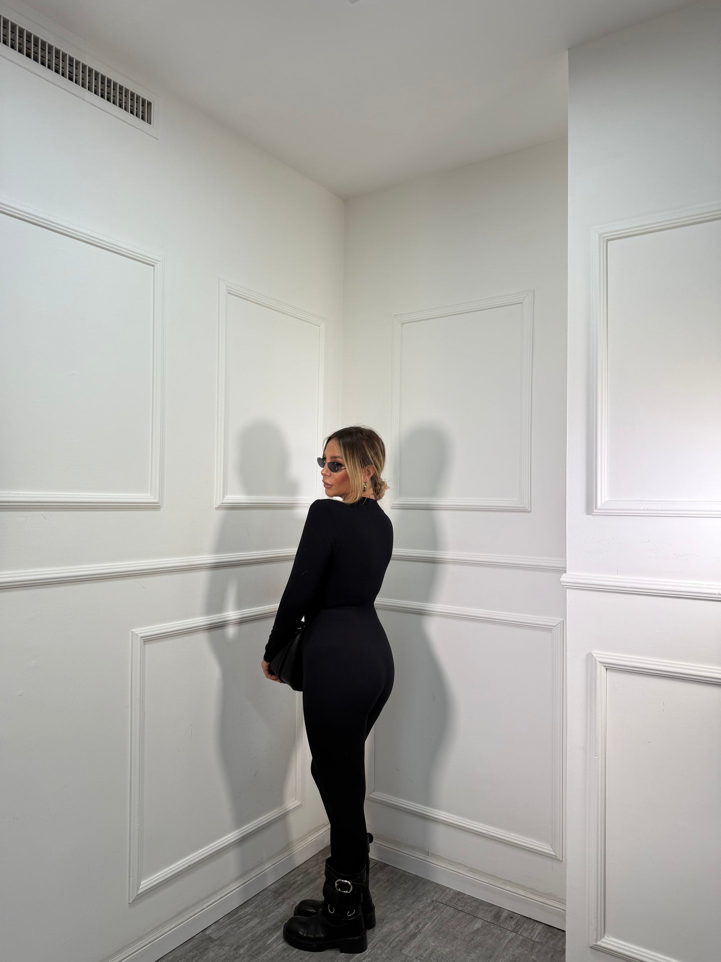 Jumpsuit con zip a costine Justin nera ch2990