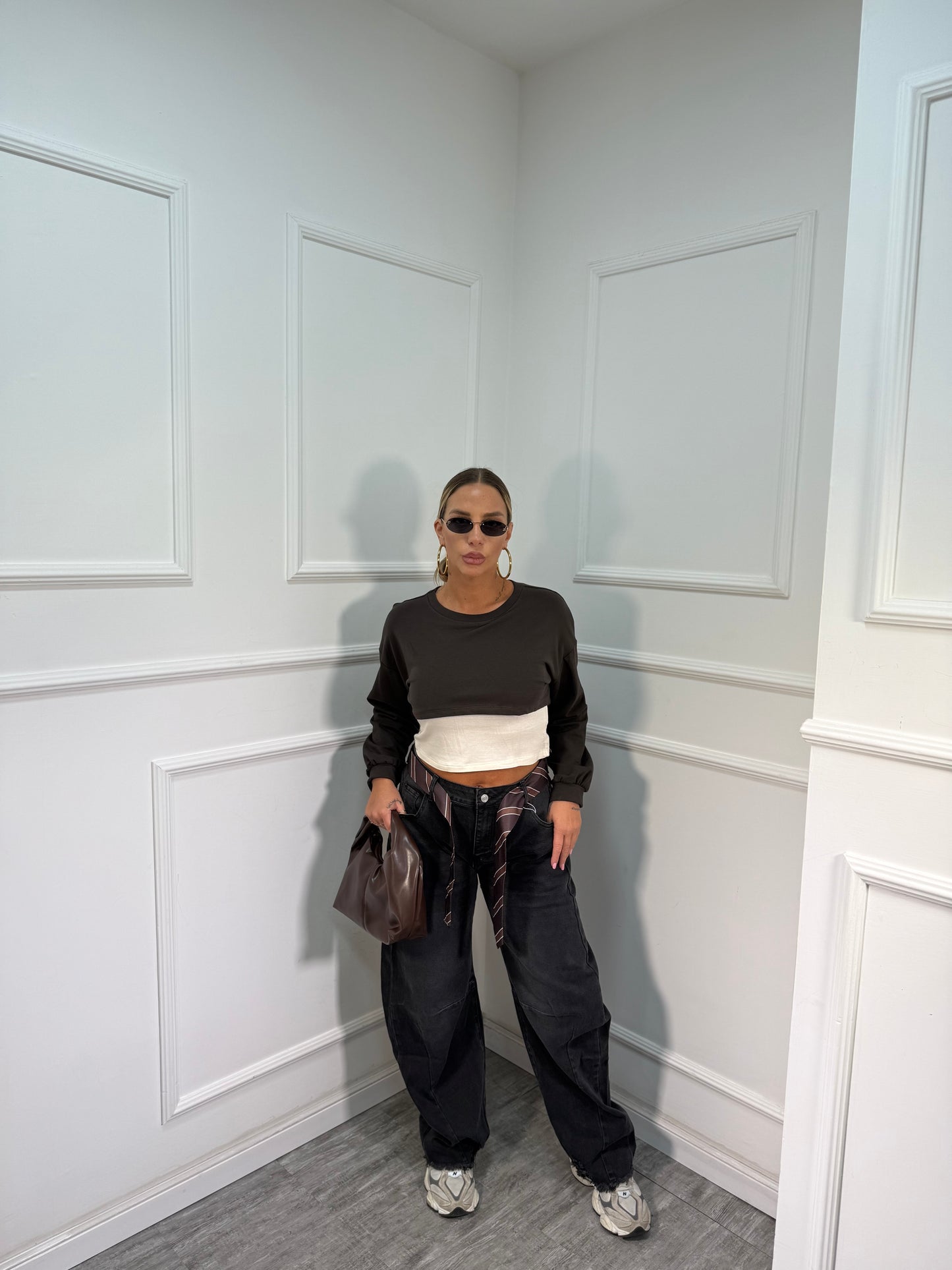 Jeans balloon con cravatta Kesha nero 0721