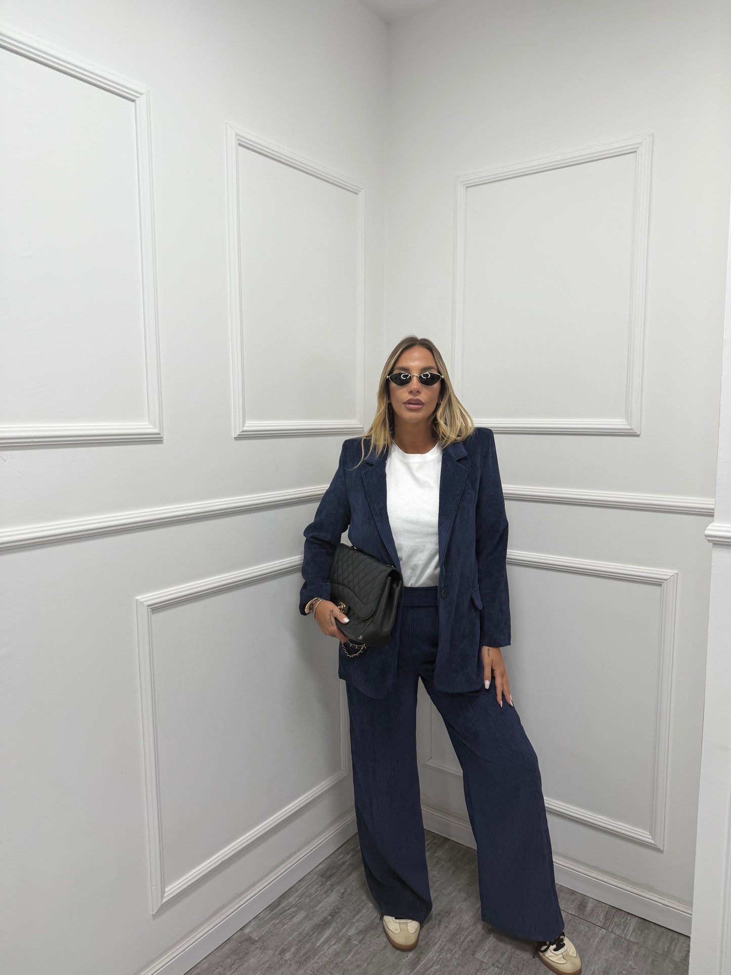 Tailleur a costine in velluto Evelin blu  2073