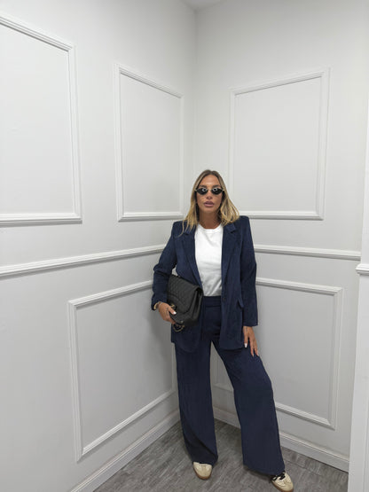 Tailleur a costine in velluto Evelin blu  2073