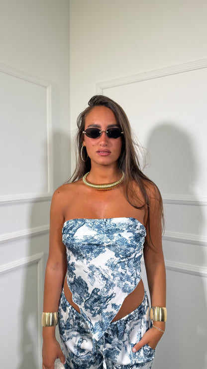 Coordinato in satin Dalia blu 48298