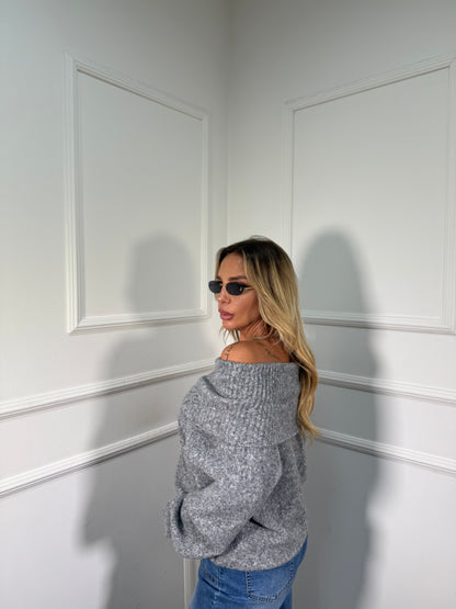 Maxi pull scollo a barca Candy grigio 33895