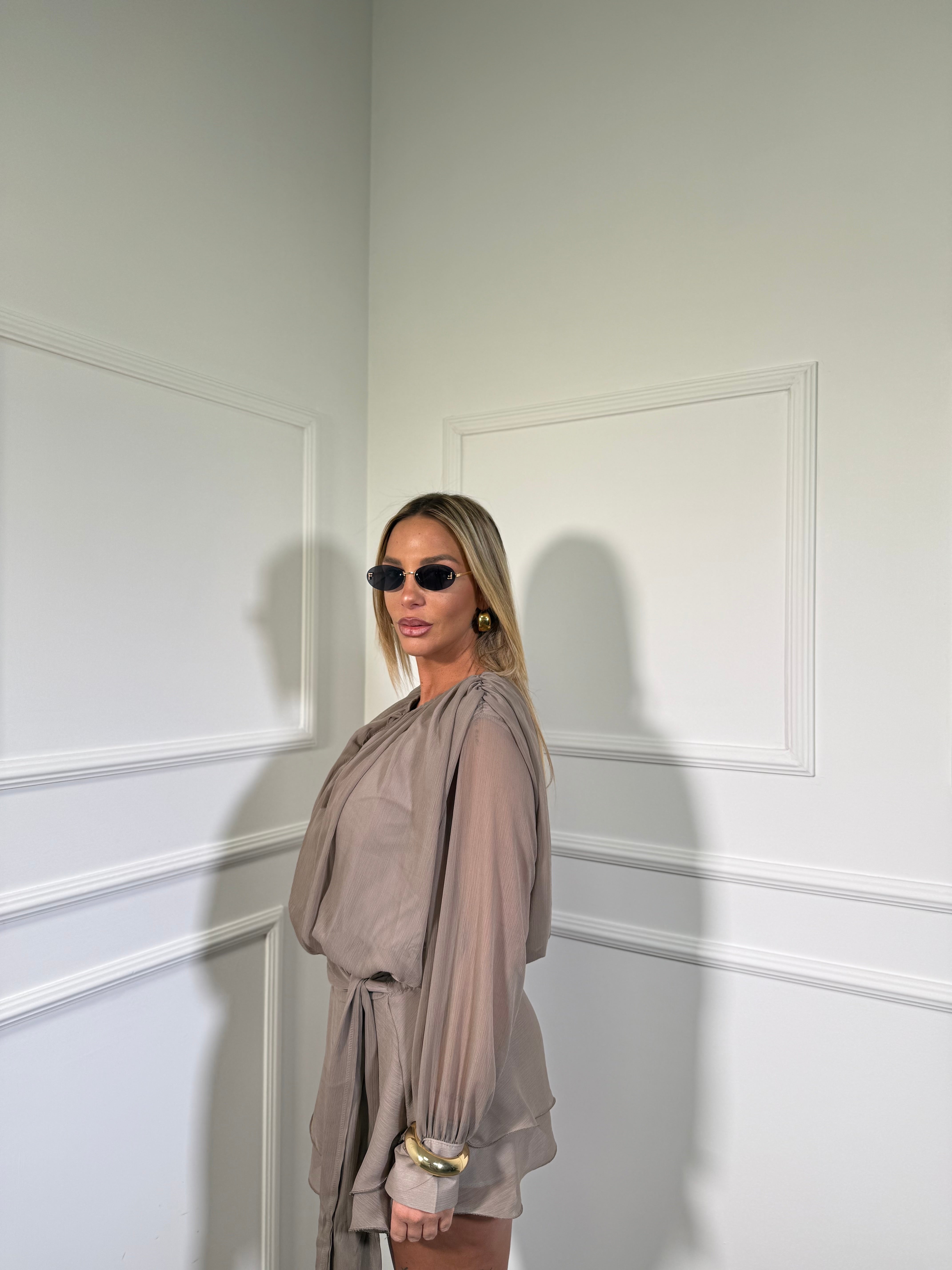 Abito Jumpsuit in chiffon Greta taupe m50188