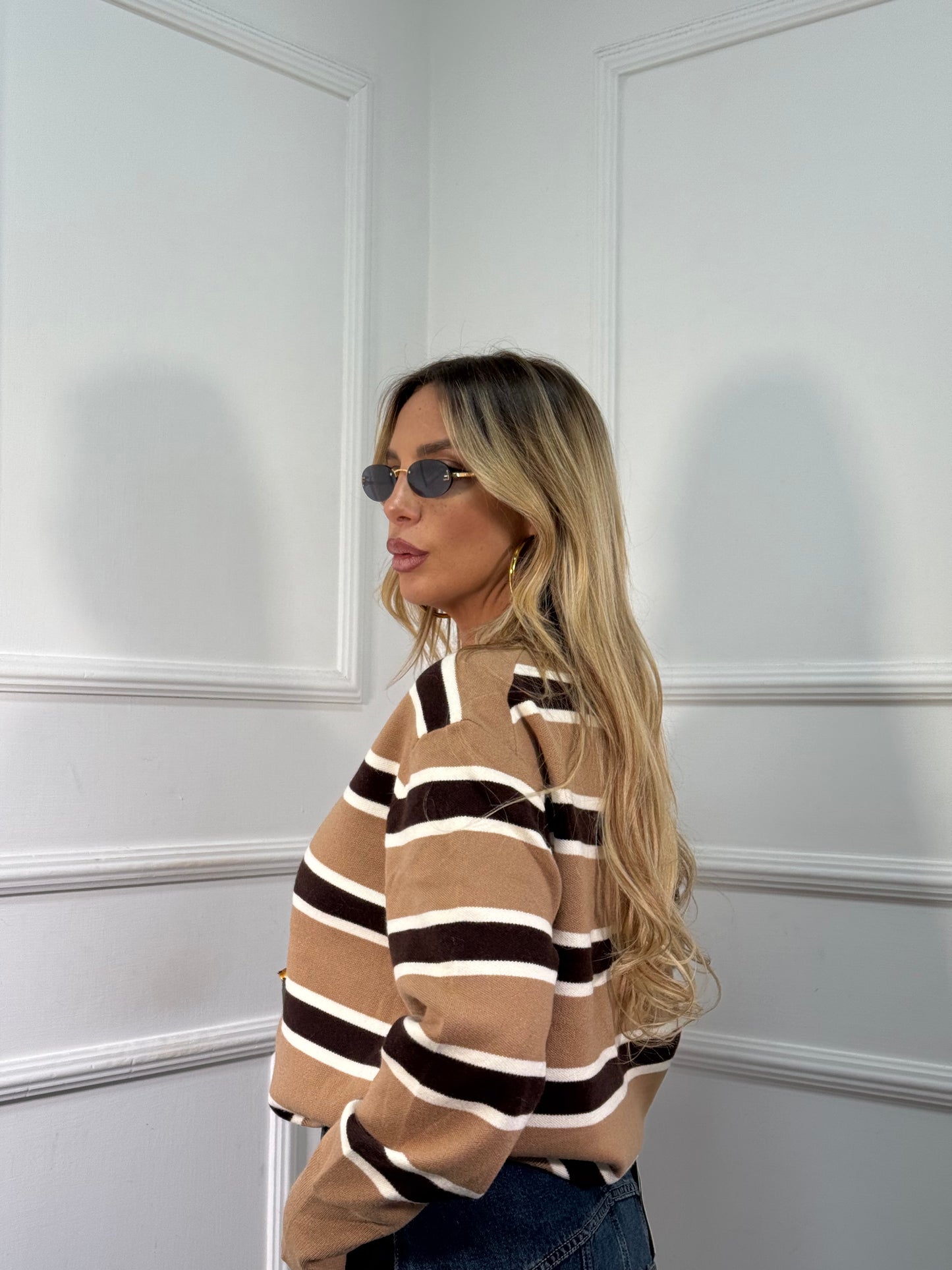 Polo lana rasata Bakery camel/cacao yhc7139