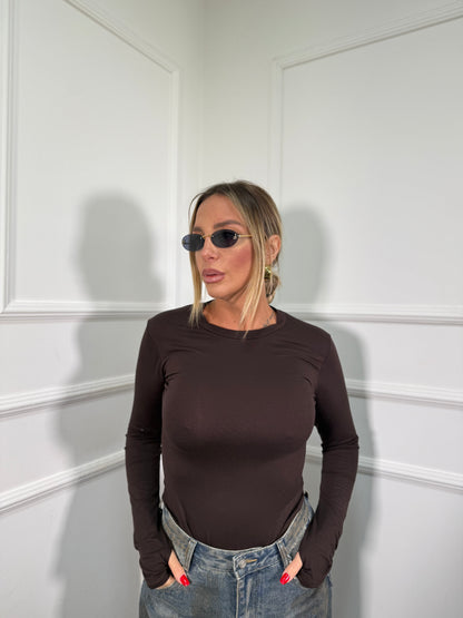 Body in cotone manica a guanto cioccolato