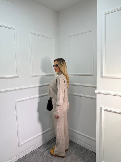 Coordinato lana rasata collo alto Alaska taupe g106